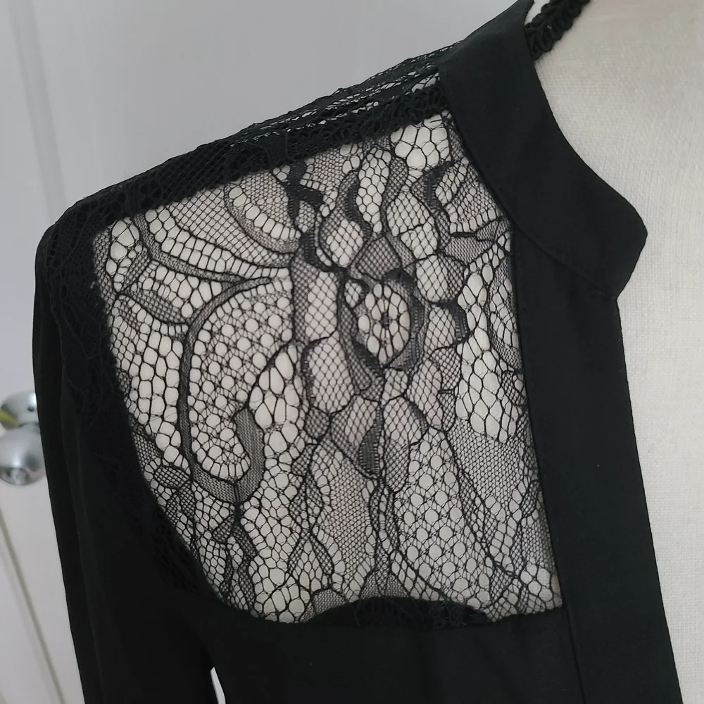 NWOT Long Tall Sally Tall Black Lace Women's Button Down Blouse - Picture 3 of 8